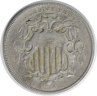 1866 VF Shield Nickel by Longacre Uncertified 5C Coin: 1866 VF Shield Nickel by Longacre Uncertified 5C Coin This 1866 Shield Nickel features a design by James Barton Longacre. It is a Circulated coin from the Philadelphia mint, classified as Very Fine