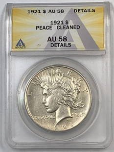 1921 Peace Silver Dollar Coin ANACS AU 58 Certified: 1921 Peace Silver Dollar Coin ANACS AU 58 Certified This 1921 Peace Silver $1 Dollar Coin is a remarkable piece of numismatic history. Crafted from high-quality silver, this coin features the iconic P