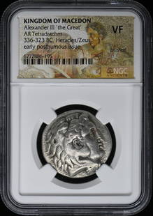 Alexander III the Great Ancient Greek AR Tetradrachm NGC Certified: Alexander III the Great Ancient Greek AR Tetradrachm NGC Certified This ancient Greek AR Tetradrachm features the likeness of Alexander III 'the Great', a prominent figure in history. Certified by NGC
