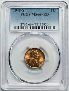 1948 S Lincoln Wheat Penny PCGS MS 66+ Red Uncirculated: 1948 S Lincoln Wheat Penny PCGS MS 66+ Red Uncirculated This 1948 S Small Cents Lincoln Wheat Penny is a stunning example of uncirculated quality, graded MS 66+ by PCGS. Struck from copper at the San