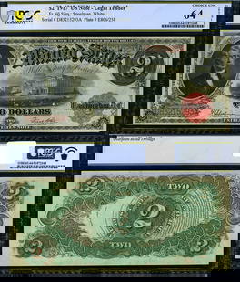 1917 $2 Legal Tender Note PCGS CU64 Overprint Bleed: 1917 $2 Legal Tender Note PCGS CU64 Overprint Bleed This 1917 $2 Legal Tender note is graded CU64 Details by PCGS, indicating it is in uncirculated condition with exceptional quality. The note feature