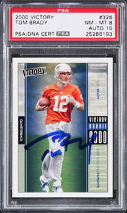 Tom Brady 2000 Victory #326 Rookie Card Signed PSA/DNA Auto 10: Tom Brady 2000 Victory #326 Rookie Card Signed PSA/DNA Auto 10 This is a 2000 Victory #326 Rookie Card featuring Tom Brady, personally signed by the legendary quarterback of the New England Patriots.