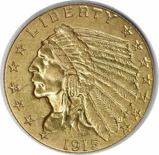 1915 Gold Indian $2.50 Coin XF Uncertified Philadelphia Mint: 1915 Gold Indian $2.50 Coin XF Uncertified Philadelphia Mint This 1915 $2.50 Gold Indian coin showcases exquisite craftsmanship from the Philadelphia Mint. With a composition of 90% gold and 10% coppe
