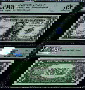1935 $1 H-A Block Silver Certificate PMG CU65 EPQ Gem: 1935 $1 H-A Block Silver Certificate PMG CU65 EPQ Gem This 1935 $1 Silver Certificate is a stunning example of currency history, graded as CU65 EPQ by PMG, ensuring its uncirculated status and excepti