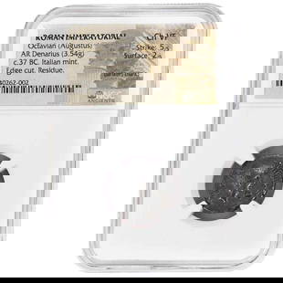 Rare Octavian Augustus NGC ChVF Roman AR Denarius Silver Coin: Rare Octavian Augustus NGC ChVF Roman AR Denarius Silver Coin This rare Roman Imperatorial AR Denarius features Octavian (Augustus) and is certified by NGC with a grade of Choice Very Fine (ChVF). Mad