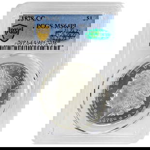 1878-CC Morgan Dollar $1 PCGS MS64PL CAC Rare Proof-Like Coin: 1878-CC Morgan Dollar $1 PCGS MS64PL CAC Rare Proof-Like Coin This stunning 1878-CC $1 Morgan Dollar showcases an uncirculated condition with proof-like surfaces. Minted in Carson City, this rare coin