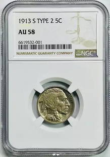 1913 S Buffalo Nickel NGC AU 58 Circulated Coin: 1913 S Buffalo Nickel NGC AU 58 Circulated Coin This 1913 S Buffalo Nickel is graded AU 58 by NGC, indicating it has a high level of detail with only minor wear. Minted in San Francisco, this nickel s