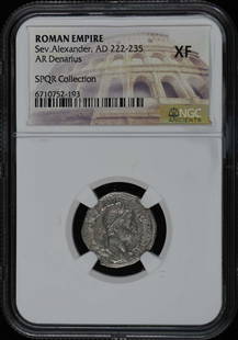 Severus Alexander AD 222-235 NGC XF40 Ancient Roman Denarius: Severus Alexander AD 222-235 NGC XF40 Ancient Roman Denarius This ancient Roman AR Denarius features the profile of Emperor Severus Alexander, minted during the years AD 222-235. Graded as XF40 by NGC