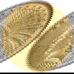 1910 $10 Gold Indian Coin AU by Augustus Saint Gaudens: 1910 $10 Gold Indian Coin AU by Augustus Saint Gaudens This 1910 $10 Gold Indian coin, designed by Augustus Saint Gaudens, features a beautiful representation of American artistry. It is in AU (About