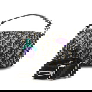 Christian Dior Kenny Scharf Collaboration Navy Canvas 2WAY Bag: Christian Dior Kenny Scharf Collaboration Navy Canvas 2WAY Bag Introducing the Christian Dior Dior Oblique Jacquard Kenny Scharf Collaboration 2WAY Bag, a stylish and versatile accessory perfect for