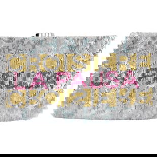Chanel La Pausa Sequin Embroidered Evening Clutch Collection 26: Chanel La Pausa Sequin Embroidered Evening Clutch Collection 26 Elevate your evening ensemble with the Chanel Sequin Embroidered La Pausa Bag. This exquisite clutch showcases a stunning combination