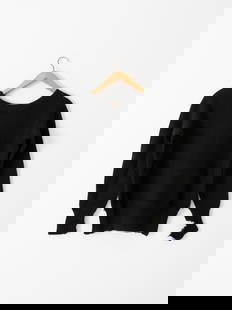 1930s Vintage Black Knit Sweater Wool Ribbed Cuffs Distressed: 1930s Vintage Black Knit Sweater Wool Ribbed Cuffs Distressed This vintage black knit sweater hails from the 1930s and showcases a beautifully distressed aesthetic. Crafted from wool, it features a
