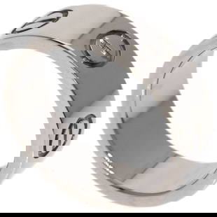 Cartier Love Ring Women's 18K White Gold Band Size 4.5: Cartier Love Ring Women's 18K White Gold Band Size 4.5 This elegant Cartier Love Ring is crafted from high-quality 18K white gold, making it a perfect addition to any woman's jewelry collection.