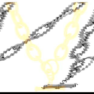 Harbor Diamonds 18K Yellow Gold Brushed Finish Toggle Necklace with Rubies 17in: Harbor Diamonds 18K Yellow Gold Brushed Finish Toggle Necklace with Rubies 17in This exquisite necklace features a contemporary design crafted from 18 karat yellow gold, showcasing a unique brushed