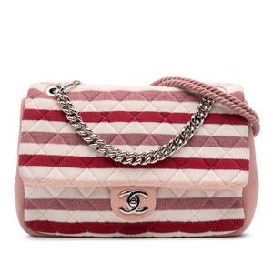 Chanel Jumbo Stripe Pink Jersey Flap Bag with Rope Strap