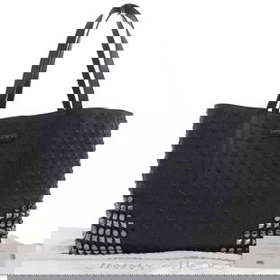 Jimmy Choo Black Leather Star Studs Tote Bag 29cm x 54cm: Jimmy Choo Black Leather Star Studs Tote Bag 29cm x 54cm This elegant Jimmy Choo tote bag is crafted from high-quality leather in a classic black finish. Designed for women, it features a spacious