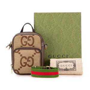 Gucci Jumbo GG Brown Canvas Leather Shoulder Bag for Women
