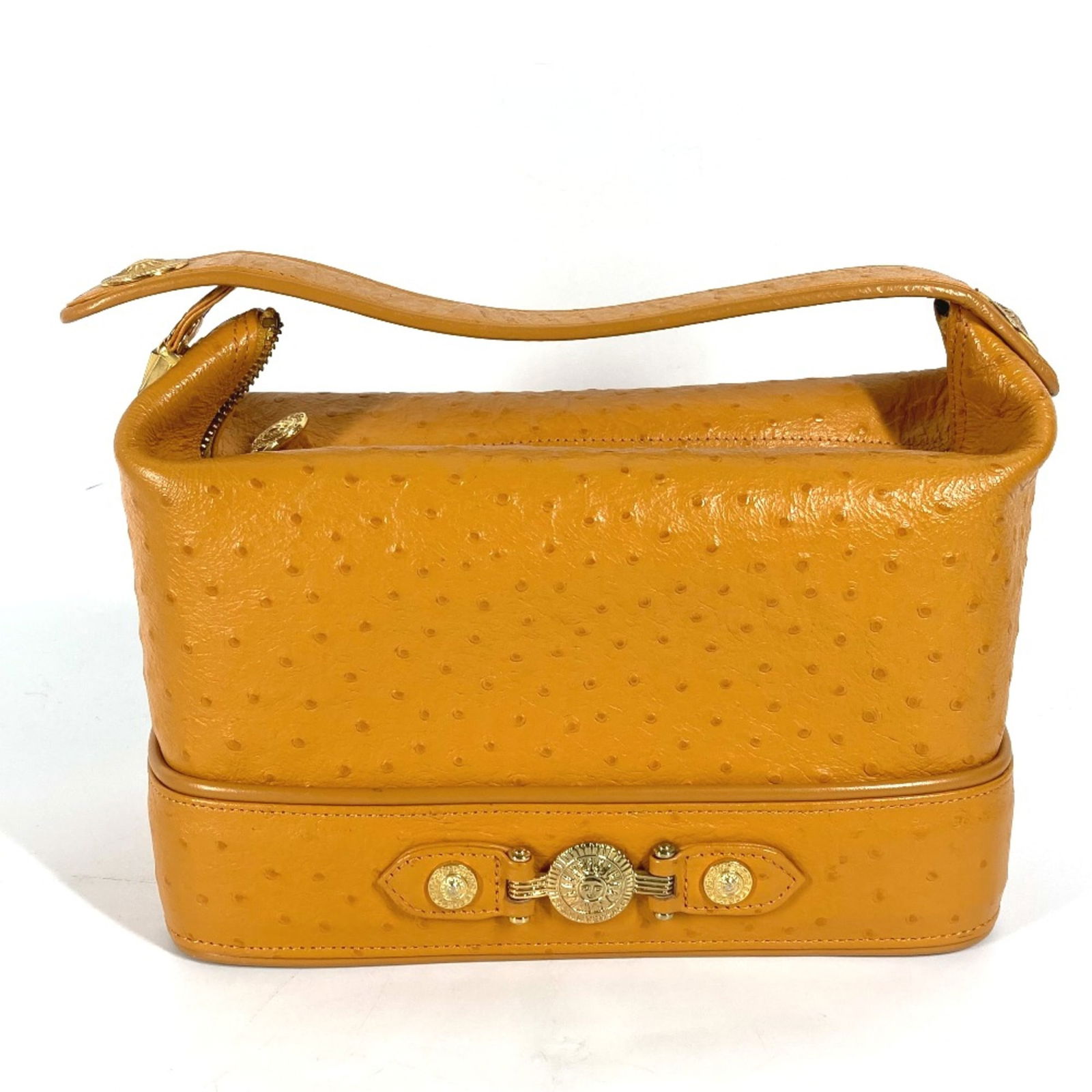 Gianni Versace Vintage Orange Handbag 14.5cm x 25cm x 13cm: Gianni Versace Vintage Orange Handbag 14.5cm x 25cm x 13cm This vintage Gianni Versace handbag is a stunning accessory in a vibrant orange color, perfect for adding a pop of color to any outfit. Craft
