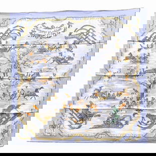 Hermes Carre 90 Light Blue Silk Scarf Sleds Design Women: Hermes Carre 90 Light Blue Silk Scarf Sleds Design Women This Hermes Carre 90 scarf features a delightful 'Traineaux et glifsades' design, showcasing sleds and skates, ideal for adding a touch of