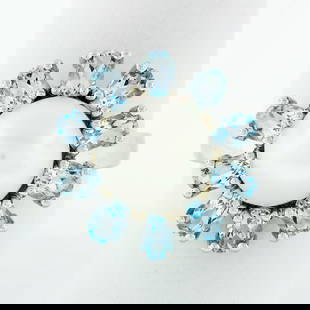 14k White Gold 9.7mm Pearl Ring with 2.00ctw Aquamarine Halo: 14k White Gold 9.7mm Pearl Ring with 2.00ctw Aquamarine Halo This stunning cocktail ring is crafted from solid 14k white gold and features a breathtaking 9.7mm round cultured pearl with a pure white