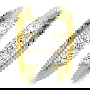 Rachel Koen 14K Yellow Gold Three Stone Lab Grown Diamond Huggie Earrings 1.01Ctw: Rachel Koen 14K Yellow Gold Three Stone Lab Grown Diamond Huggie Earrings 1.01Ctw These stunning three stone huggie earrings showcase a trio of round brilliant cut lab grown diamonds, elegantly set