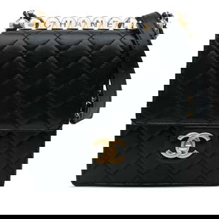 Chanel Small Lambskin Chic Pearls Flap Crossbody Bag Black: Chanel Small Lambskin Chic Pearls Flap Crossbody Bag Black Elevate your accessory collection with the Chanel Small Lambskin Chic Pearls Flap crossbody bag, a stunning blend of luxury and style. This