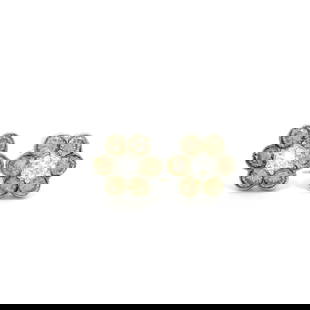 18k White Gold Floral Cluster Stud Earrings with Fancy Brown & White Diamonds: 18k White Gold Floral Cluster Stud Earrings with Fancy Brown & White Diamonds These exquisite 18k White Gold Stud Earrings feature a stunning flower cluster design adorned with a total of 0.75 carats