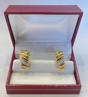 Stunning 18K Yellow Gold Diamond Cuff Earrings: Stunning 18K Yellow Gold Diamond Cuff Earrings Elevate your jewelry collection with this stunning pair of 18K yellow gold diamond earrings. Crafted with meticulous attention to detail, these cuff-styl
