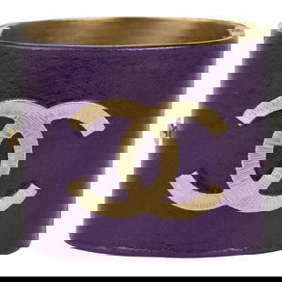 Chanel Purple Leather CC Cuff Bracelet 2008 Collection by Karl Lagerfeld: Chanel Purple Leather CC Cuff Bracelet 2008 Collection by Karl Lagerfeld This stunning Chanel Purple Leather CC Cuff Bracelet is a chic accessory from the 2008 Collection designed by Karl Lagerfeld. C