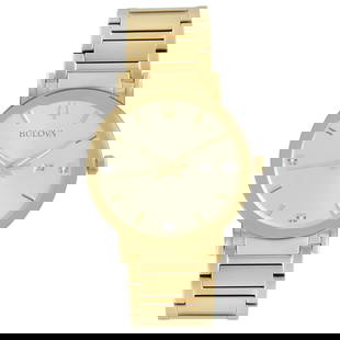 Bulova Futuro 97D115 Gold-Tone Quartz Watch with Diamond Markers: Bulova Futuro 97D115 Gold-Tone Quartz Watch with Diamond Markers This Bulova Futuro watch combines elegance with functionality. Featuring a striking gold-tone steel case and bracelet, the watch showca