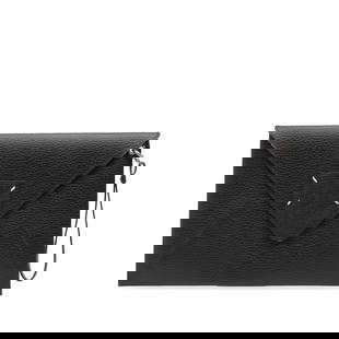 Maison Margiela Black Leather MM11 Envelope Clutch with Wrist Strap: Maison Margiela Black Leather MM11 Envelope Clutch with Wrist Strap Introducing the Maison Margiela Leather MM11 Envelope Clutch, crafted from premium calf leather with a sleek black finish. This styl