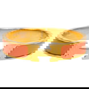 Hermes Clic Clac H Bracelet Peach Melba Enamel Gold Plate 6.7in: Hermes Clic Clac H Bracelet Peach Melba Enamel Gold Plate 6.7in This exquisite Hermes Clic Clac H bracelet features a stunning peach melba enamel complemented by gold-plated hardware. Crafted in Franc