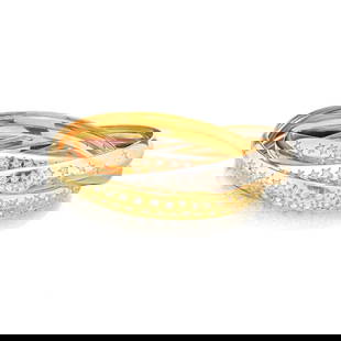 Cartier Trinity 18K Two Tone Diamond Bangle Bracelet 3.5 Carats: Cartier Trinity 18K Two Tone Diamond Bangle Bracelet 3.5 Carats This stunning Cartier Trinity bangle bracelet is crafted from 18K two-tone gold and features a total diamond weight of approximately