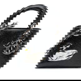 Dior Mini Ceramic Effect Jeweled Swan Handbag Black Leather