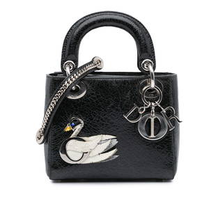 Dior Mini Ceramic Effect Jeweled Swan Handbag Black Leather