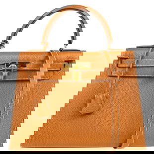 Hermes Kelly 28 Gold Ardennes Leather 2way Handbag Brown: Hermes Kelly 28 Gold Ardennes Leather 2way Handbag Brown Introducing the exquisite Hermes Gold Ardennes Kelly 28 Sellier 2way Handbag, a perfect blend of luxury and functionality. This medium-sized ha