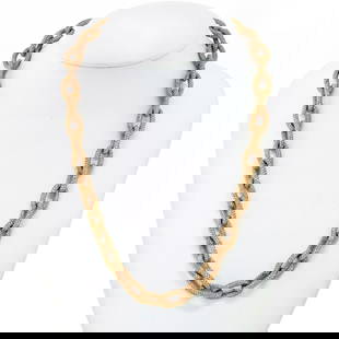 18K Yellow Gold 85 Ct Oval Diamond Link Necklace 24 Inch: 18K Yellow Gold 85 Ct Oval Diamond Link Necklace 24 Inch This stunning 18K yellow gold necklace features an elegant long chain made of oval textured links, beautifully adorned with approximately 85 ca