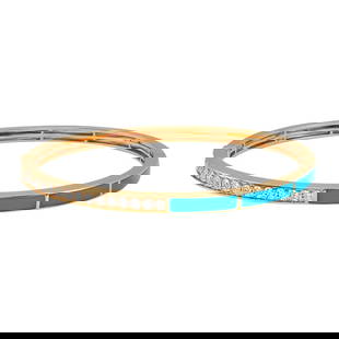 Rachel Koen 18K Yellow Gold Diamond Bangle Bracelet with Blue Enamel 0.73ctw: Rachel Koen 18K Yellow Gold Diamond Bangle Bracelet with Blue Enamel 0.73ctw This stunning Round Cut Diamond Bangle Bracelet is an exquisite blend of elegance and craftsmanship. Made from 18K yellow g