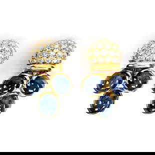 Giovani 16.50ct Diamond Sapphire 18k Yellow Gold Earrings: Giovani 16.50ct Diamond Sapphire 18k Yellow Gold Earrings This exquisite pair of estate earrings by Giovani features a stunning combination of 18k yellow gold and vibrant gemstones. The earrings are b
