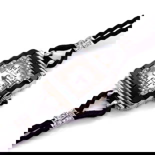 Ghiso Paris Art Deco Platinum Onyx Diamond Watch 0.60 Ct: Ghiso Paris Art Deco Platinum Onyx Diamond Watch 0.60 Ct This exquisite Ghiso Paris Art Deco watch features a stunning combination of onyx and diamonds, crafted from high-quality platinum. The watch h