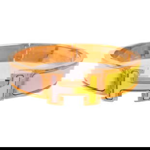 HERMES Clic H Bracelet Gold Yellow Enamel Luxury Jewelry: HERMES Clic H Bracelet Gold Yellow Enamel Luxury Jewelry Discover the elegance of the HERMES Clic H Bracelet, featuring a vibrant yellow enamel finish complemented by gold accents. This beautifully cr