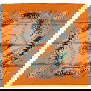 Hermes Cavaliers Peuls Silk Scarf by Jean de Fougerolle 35in: Hermes Cavaliers Peuls Silk Scarf by Jean de Fougerolle 35in This exquisite Hermes "CAVALIERS PEULS" Silk Scarf showcases the artistry of designer Jean de Fougerolle. Featuring a vibrant multi-color d