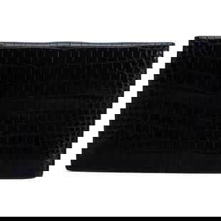 Hermes Vintage Black Crocodile Clutch with Gold Tone Hardware: Hermes Vintage Black Crocodile Clutch with Gold Tone Hardware This exquisite Hermes vintage black crocodile clutch showcases a luxurious design crafted from high-quality crocodile leather. It features