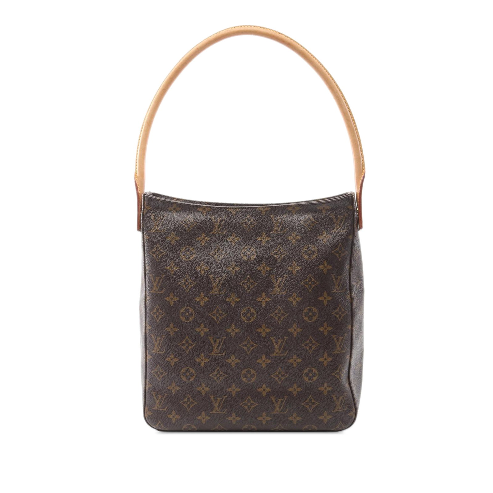Louis Vuitton Monogram Looping GM Handbag with Vachetta Leather Strap: Louis Vuitton Monogram Looping GM Handbag with Vachetta Leather Strap The Louis Vuitton Monogram Looping GM is a stylish handbag crafted from durable monogram canvas, featuring a luxurious rolled vach