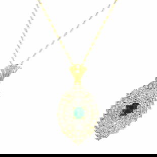 Rachel Koen Diamond Emerald Pendant Necklace 14K 18K Gold Adjustable: Rachel Koen Diamond Emerald Pendant Necklace 14K 18K Gold Adjustable This exquisite pendant necklace by Rachel Koen features a stunning combination of 14K and 18K yellow gold, showcasing a vibrant dee