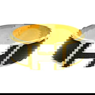 Hermes Click Clack H Glitter Bangle 16cm Gold Noir Metal: Hermes Click Clack H Glitter Bangle 16cm Gold Noir Metal Introducing the elegant Hermes Click Clack H Glitter Bangle, designed for women. This exquisite piece features a sophisticated combination of g