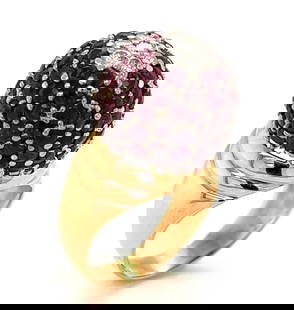 Vintage Diamond Ruby 14k Two Tone Gold Dome Ring Size 8: Vintage Diamond Ruby 14k Two Tone Gold Dome Ring Size 8 This exquisite Diamond Ruby 18k Two Tone Gold Large Dome Ring showcases a beautiful vintage design, perfect for those who appreciate timeless el