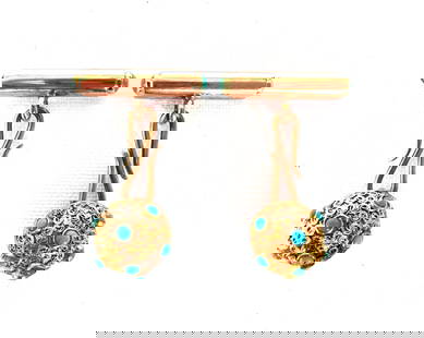 Victorian 14K Yellow Rose Gold Turquoise Cufflinks Pair: Victorian 14K Yellow Rose Gold Turquoise Cufflinks Pair This magnificent Victorian 14K yellow and rose gold Turquoise pair of cufflinks showcases a stunning combination of 14K yellow and rose gold, co