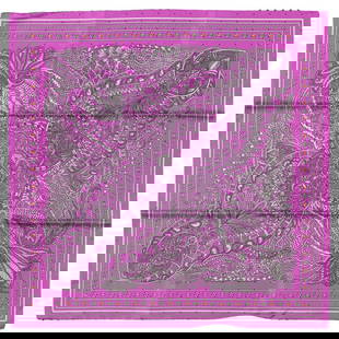 Hermes Cyclamen Silk Scarf 21.5in Hand Rolled Edges France: Hermes Cyclamen Silk Scarf 21.5in Hand Rolled Edges France Elevate your accessory collection with this exquisite Hermes cyclamen bandana silk scarf. Measuring 21.5 in (54.61 cm) in both height and len