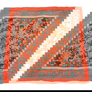 Hermes Carre 90 Orange Silk Square Scarf 35in: Hermes Carre 90 Orange Silk Square Scarf 35in Elevate your accessory collection with this stunning Hermes Carre 90 scarf. Featuring a vibrant orange color, this square scarf is crafted from luxurious